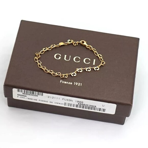 GUCCI G Logo Link Chain Bracelet 6.8" 18 Yellow Gold Auth w/Box d1144 - Picture 4 of 16